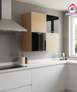 ตู้แขวนผนัง 90 ซม. 4 บานเปิดกระจกสลับบานไม้ทึบ