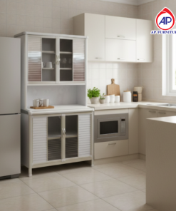 ตู้ครัวสูงหน้าเรียบ 1 ม. โครงเหล็ก G-1029 ลายหินอ่อนขาว