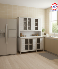 ตู้ครัวสูงหน้าเรียบ 1.5 ม. โครงเหล็ก G-1534 ลายหินอ่อนขาว