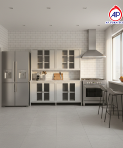 ตู้ครัวสูงหน้าเรียบ 1.8 ม. โครงเหล็ก ปูกระเบื้อง G-1835 ลายหินอ่อนขาว
