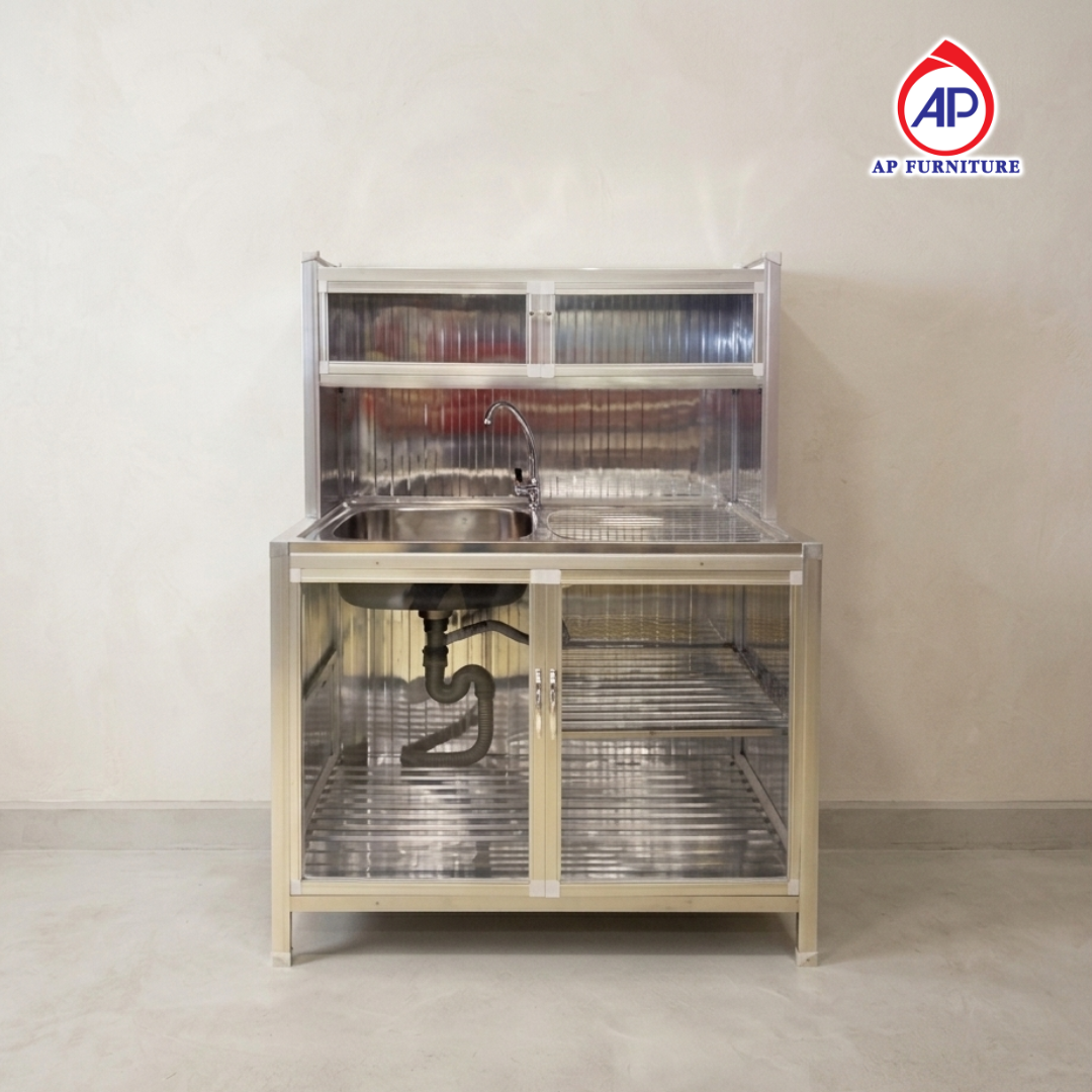 ตู้เคาน์เตอร์อ่างซิงค์ อ่างสแตนเลส ขามิเนียมขาว (โครงเหล็ก) K-1077